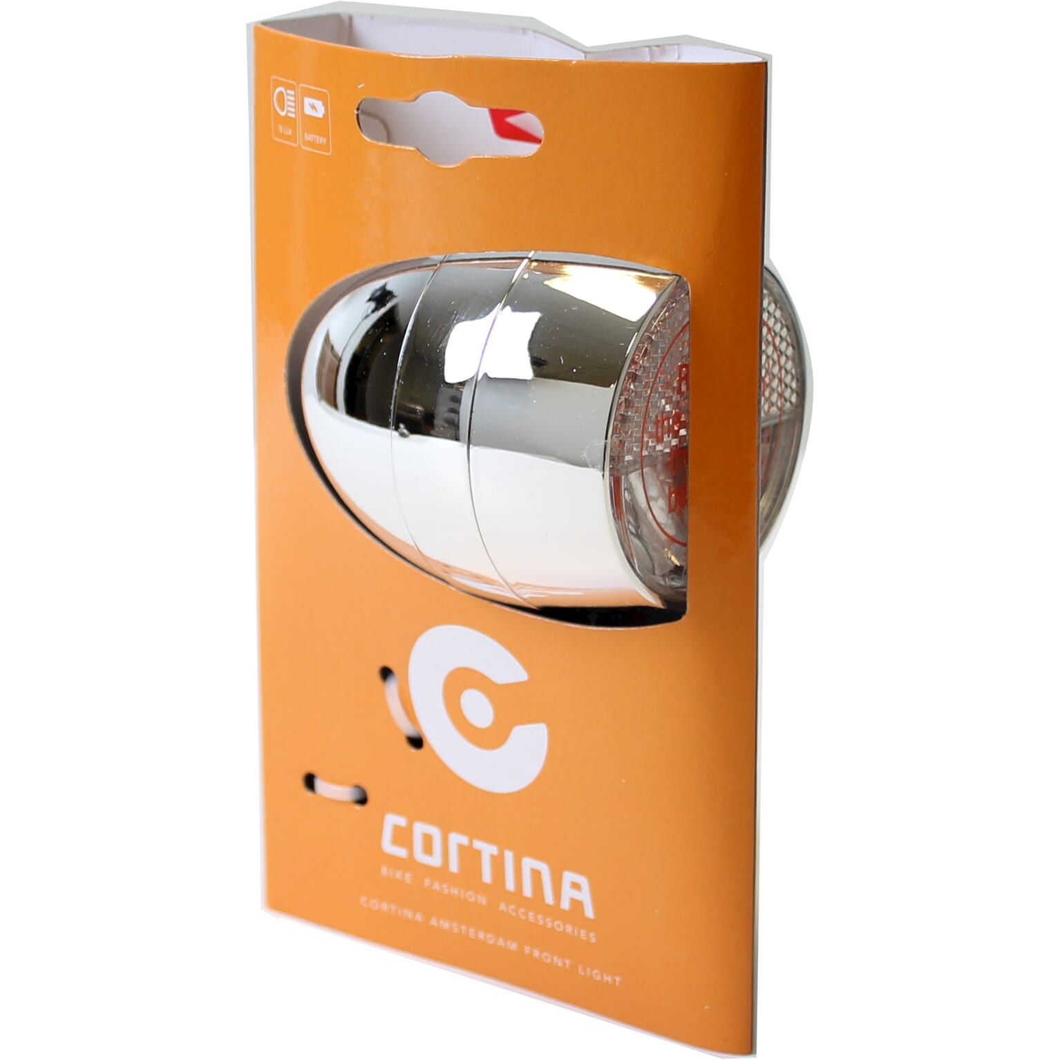 Cortina Amsterdam batterij chroom bij Kemperfietsen.nl